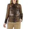 Burberry Amelie Leopard Print Silk Chiffon Ribbon Blouse In Red