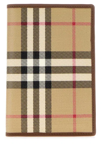 Burberry Check Bifold Wallet In Canvas In Beige