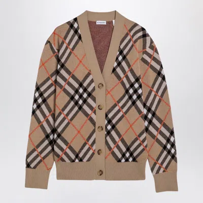 Burberry Wool And Mohair Cardigan With Check Pattern In Beige