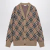 Burberry Wool And Mohair Blend Check Cardigan Women In Brown