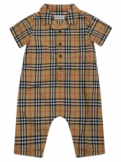 Burberry Andreas Check Kids Mini Romper In Beige