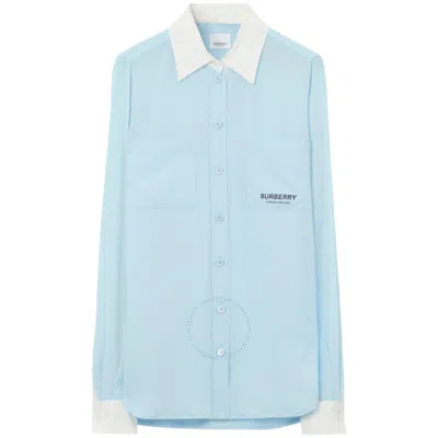 Burberry Anette Contrast Trim Silk Shirt In Blue