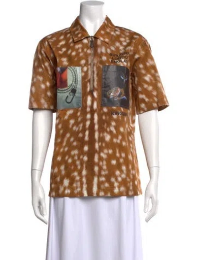 Pre-owned Burberry Animal Print Short Sleeve Polo In Brown