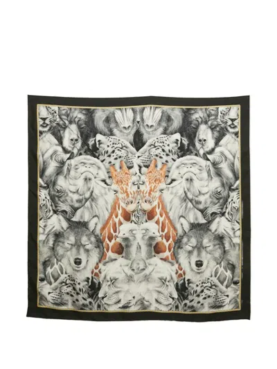 Pre-owned Burberry Animal-print Silk Scarf In White