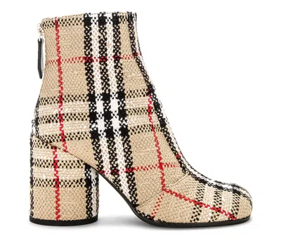 Pre-owned Burberry Anita 85 Ankle Boot On Leather Sole, Archive Beige Check - Retail $1290