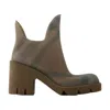 Burberry Chunky Heel Checkered Rubber Ankle Boots In Brown