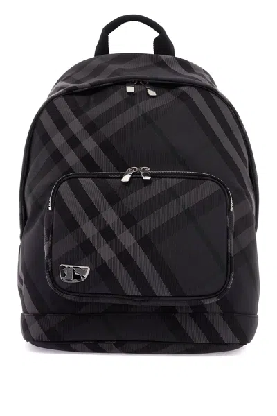 Burberry Dark Grey Grid Backpack In Multicolor