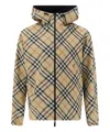 Burberry Beige Reversible Jacket With Ekd Logo Embroidery On The Front And All-over Check Motif In Tech Fabri In Beige