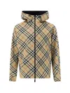 Burberry Beige Reversible Jacket With Ekd Logo Embroidery On The Front And All-over Check Motif In Tech Fabri In Sand Ip Check