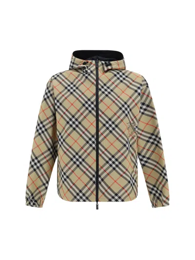 Burberry Checked Reversible Hooded Jacket In Gray