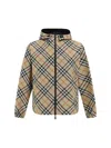 Burberry Beige Reversible Jacket With Ekd Logo Embroidery On The Front And All-over Check Motif In Tech Fabri In Sand Ip Check
