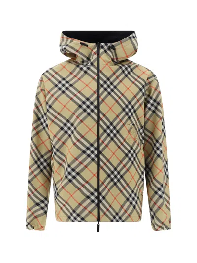 Burberry Checked Reversible Hooded Jacket In Gray