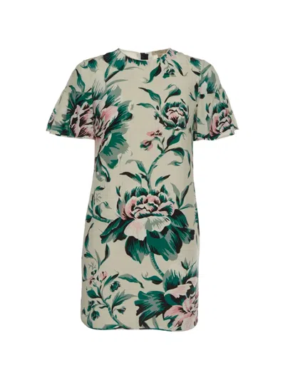 Pre-owned Burberry Anthia Floral-print Mini Dress In Neutrals