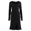 Burberry Scalloped Neckline Long Sleeve Fitted Dress In Black