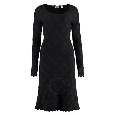 BURBERRY BURBERRY ARAN LONG-SLEEVED FLARED KNITTED DRESS