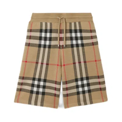 Burberry Arch Beige Wool And Silk Blend Shorts For Men In Ss24 Collection In Tan