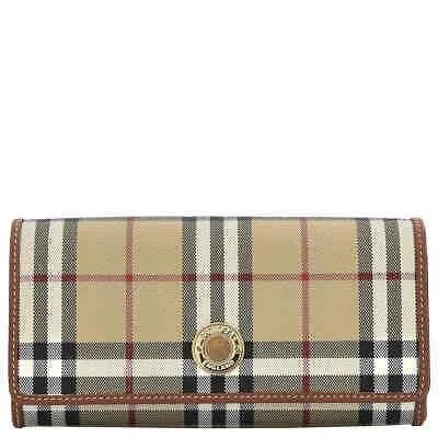 Pre-owned Burberry Archive Beige Check And Leather Halton Continental Wallet