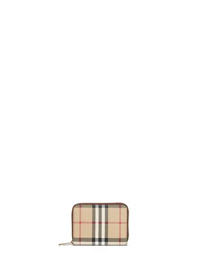 Burberry Archive Beige Check Zipped Small Wallet In Sand