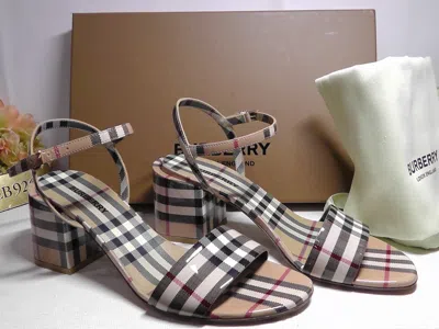 Pre-owned Burberry Archive Beige Cornwall Vintage Check Block Heel Sandals Size 8.5us