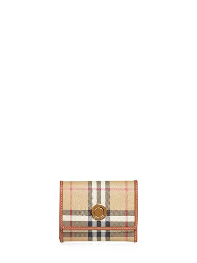 Burberry Archive Beige Small Check Folding Wallet In Sand