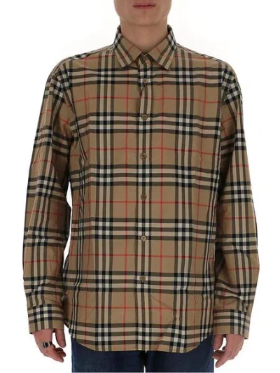 Burberry Archive Beige Vintage Check Cotton Poplin Shirt For Men In Brown