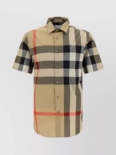 Burberry Men Cotton Shirt With Check Print In Multi