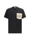 Burberry Short Sleeve Checked Crew Neck T-shirt With Chest Pocket In Black