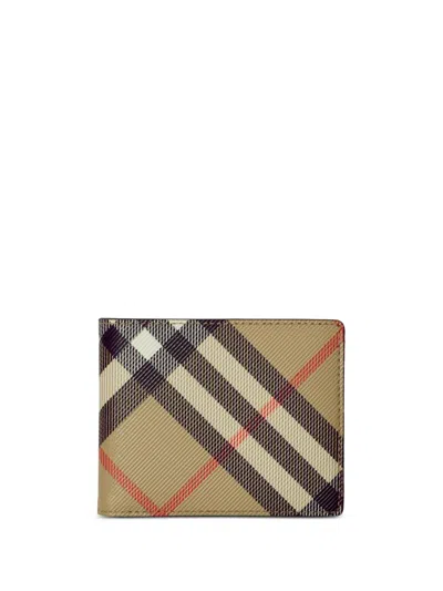 Burberry Archive Check Print Bi-fold Wallet With Internal Card Slots In Beige