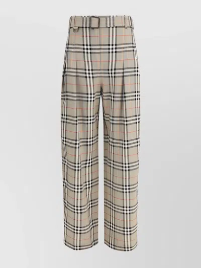 Burberry Archive Check Silk Blend Trousers In Gray