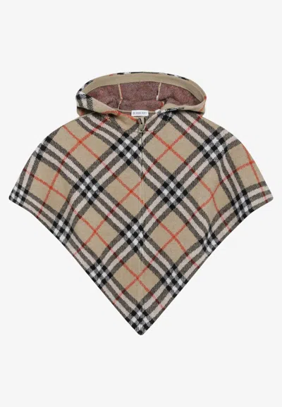 Burberry Archive Check Wool Cape In Beige