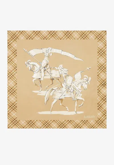 Burberry Archive Knight Print Silk Scarf In Nude