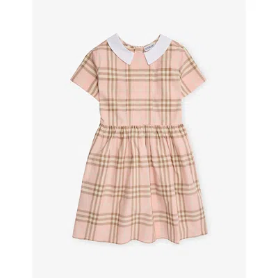 Burberry Kids' Archive Pink Ip Chek Check Collared Cotton Dress 4 -10