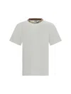 Burberry White Crewneck T-shirt With Check Motif On The Collar In Cotton Man In White