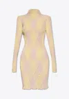 Burberry Argyle Check High-neck Mini Dress In Multicolor
