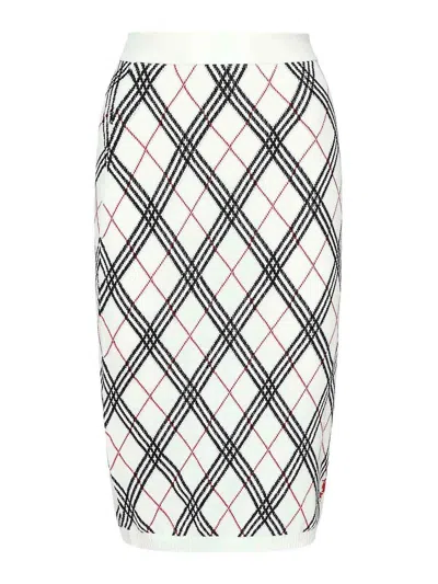 Burberry Argyle Check Midi Skirt In White