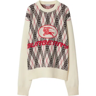 Burberry Men Row Neck Sweather With  Logo Print In Neutral