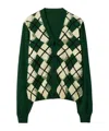 Burberry Argyle Cotton Cardigan In Green