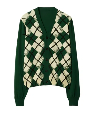 Burberry Argyle Cotton Cardigan In Green