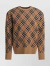 Burberry Check-pattern Wool Crew Neck Sweater Clothing In Brown