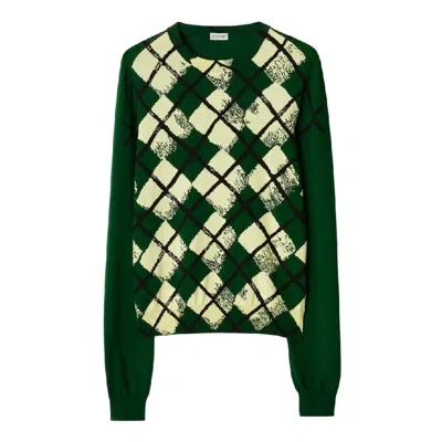 Burberry Argyle Crewneck Cotton Sweater In Green