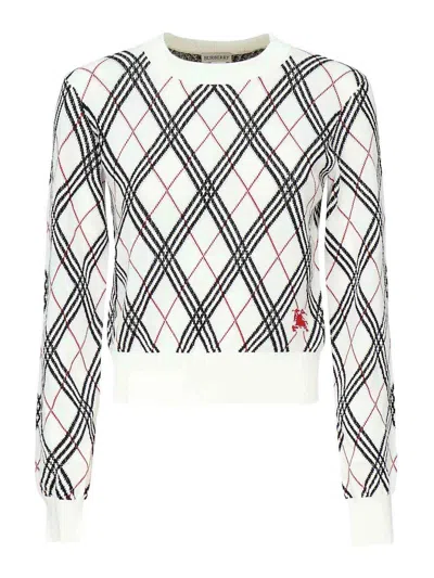 Burberry Argyle Cropped Sweater In White