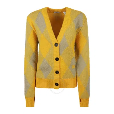 Burberry Argyle Diamond Patterned Rib Trim Cardigan In Orange