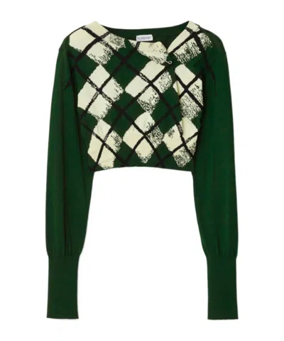 BURBERRY BURBERRY ARGYLE KNITTED CROPPED CREWNECK JUMPER