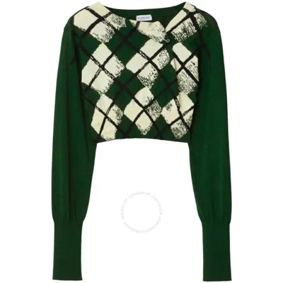 BURBERRY BURBERRY ARGYLE FINE-KNIT CROPPED SWEATER