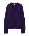 Burberry Purple Cardigan With Argyle Motif In Wool Woman In Black