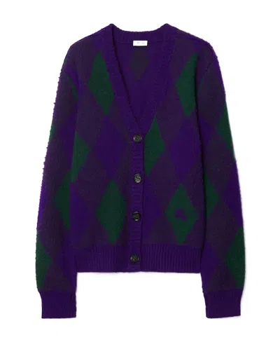 BURBERRY BURBERRY ARGYLE-INTARSIA-KNIT V-NECK CARDIGAN