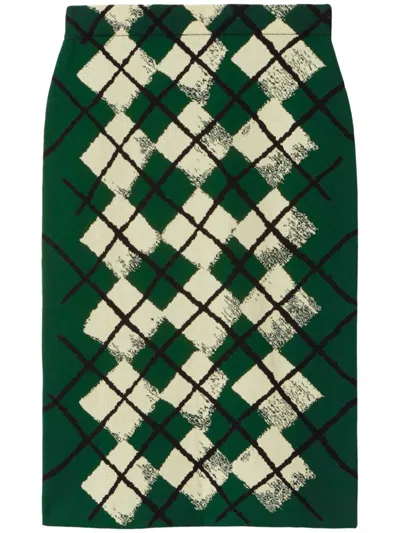 Burberry Argyle Intarsia-knit Midi Skirt In Green