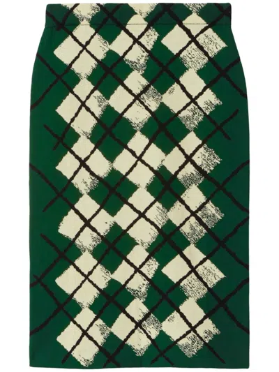 Burberry "knitted Diamond Pattern Midi Skirt In Green