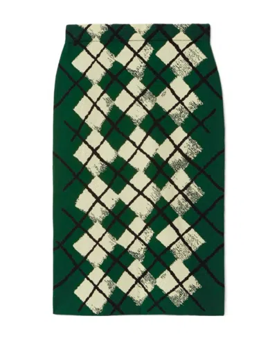 Burberry "knitted Diamond Pattern Midi Skirt In Green