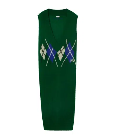 Burberry Argyle-intarsia Wool Maxi Dress In Blue